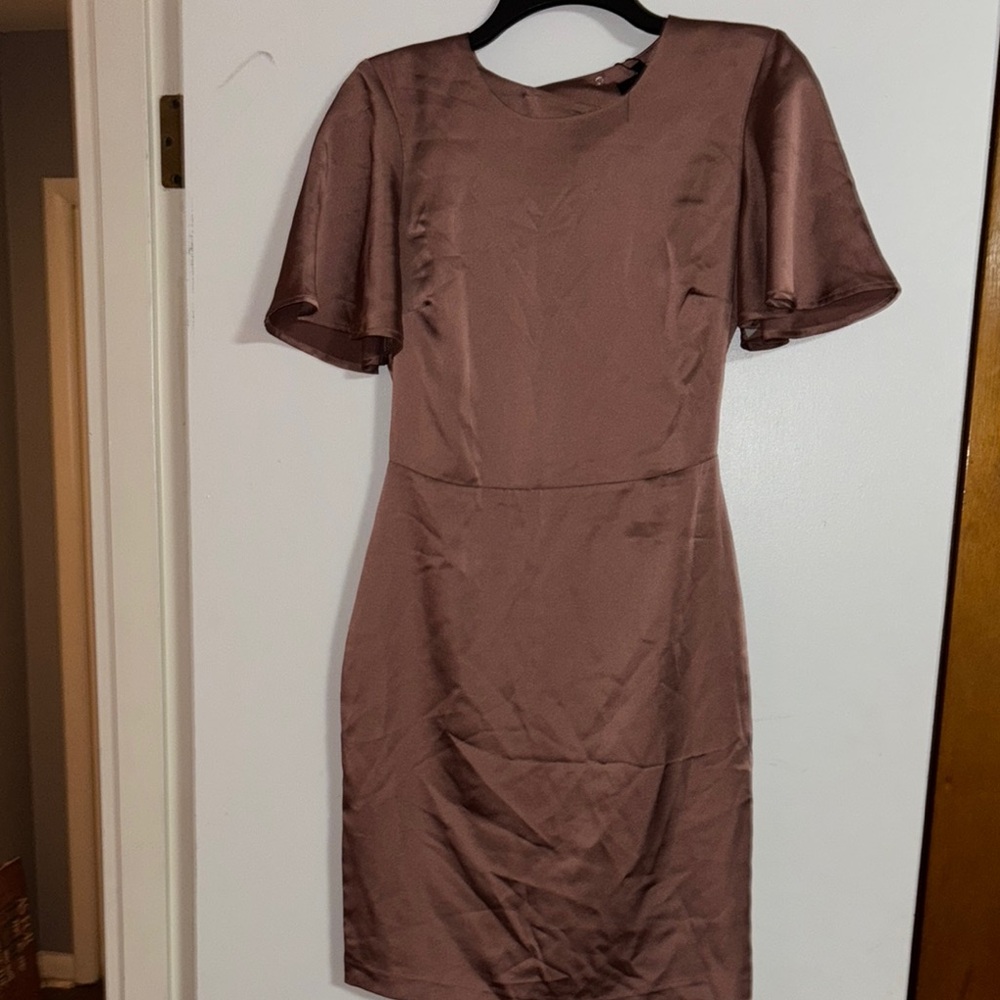 Brown Ruched Ruffled Mini Dress for Wedding Guest